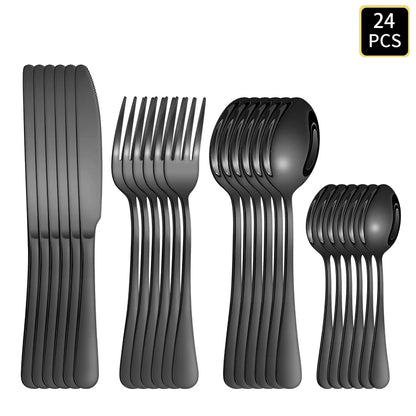 4/6/16/24pcs Black stainless steel cutlery cutlery set