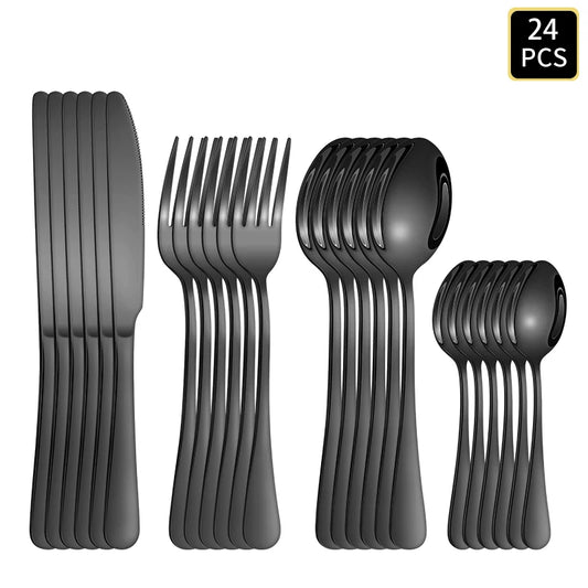 4/6/16/24pcs Black stainless steel cutlery cutlery set