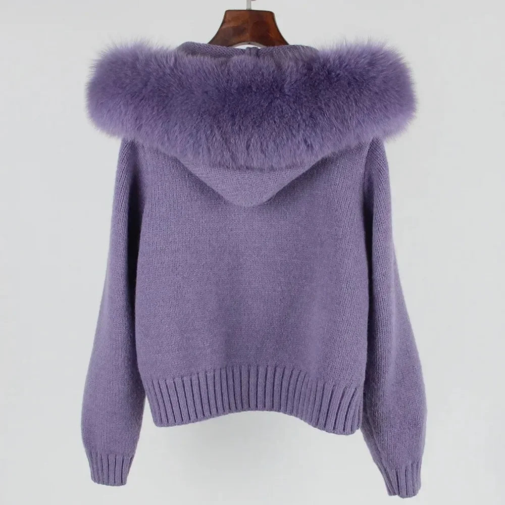 Hooded Real Fox Fur Collar Jacket