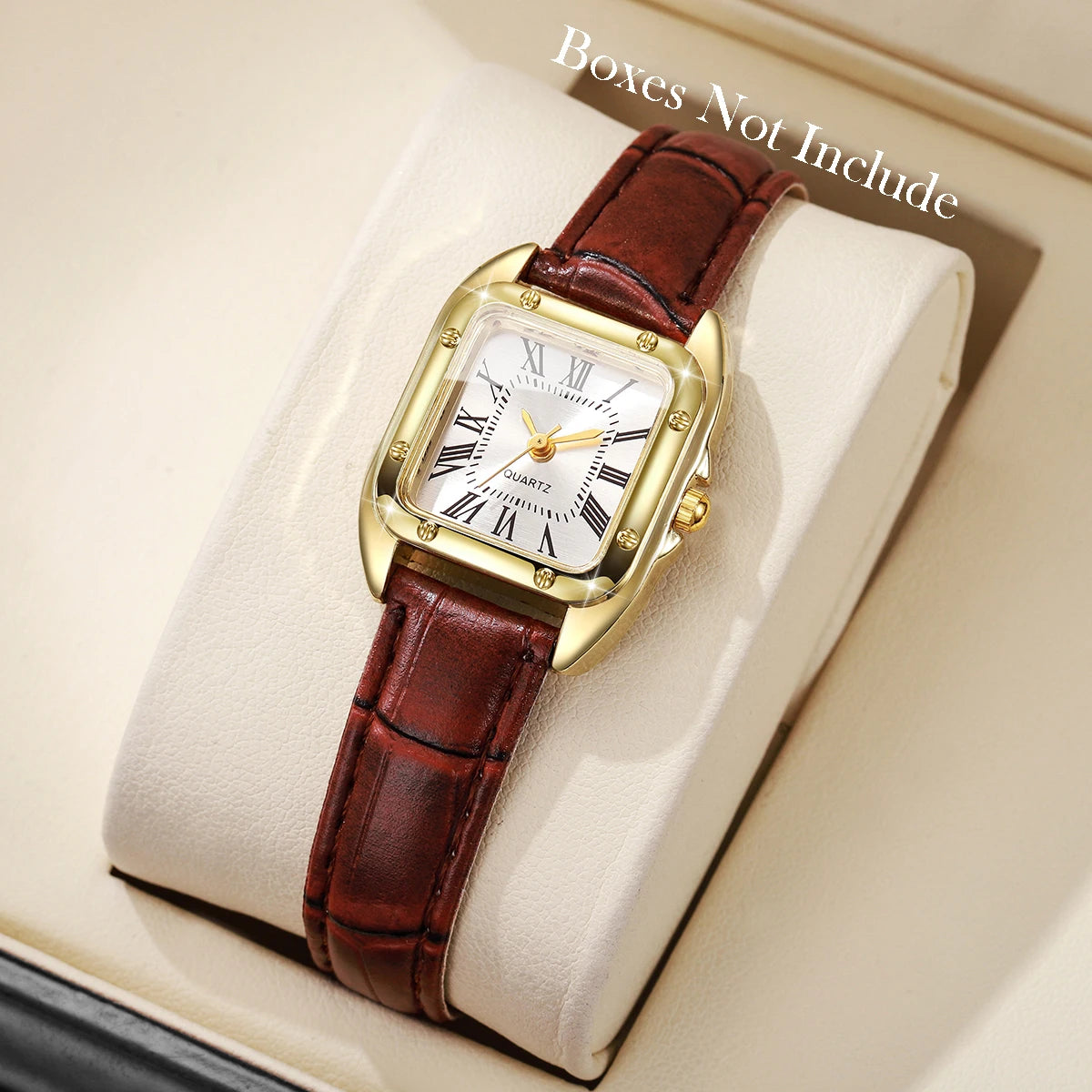 Square Leather Strap Roma Dial Quartz Watch