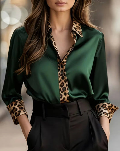 Elegant Long Sleeve Leopard Collar Shirt