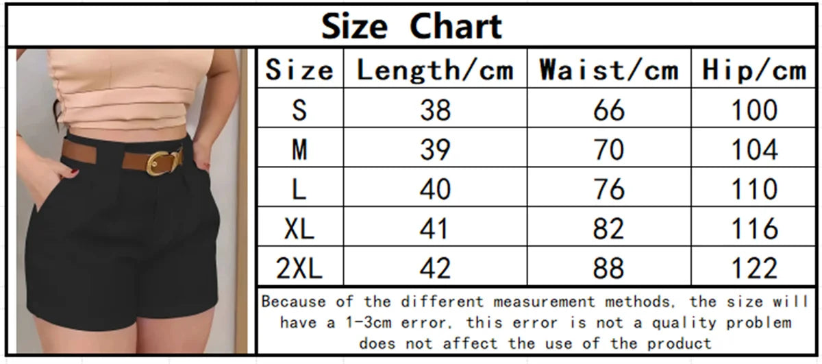 High Waist Pocket Belt Elegant Casual Street Short