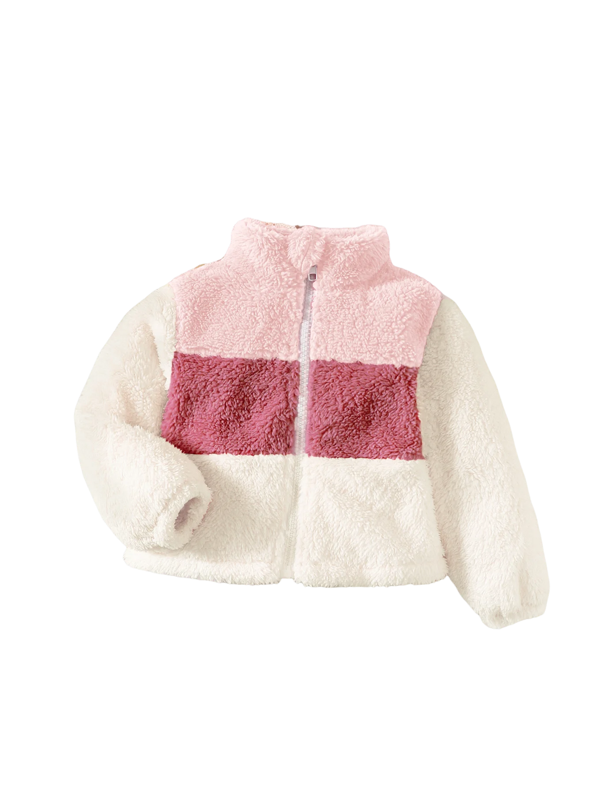 2-8 Years Kids Girl Plush Overcoat Long Sleeves Lapel Zippered Coat