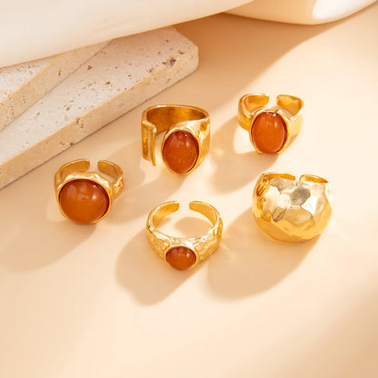 5 Pcs/Set Vintage Exquisite Inlay Acrylic Rhinestone Ring Chunky Thick Rings