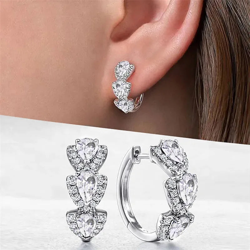 925 Sterling Silver Blue Cubic Zirconia Hoop Earrings
