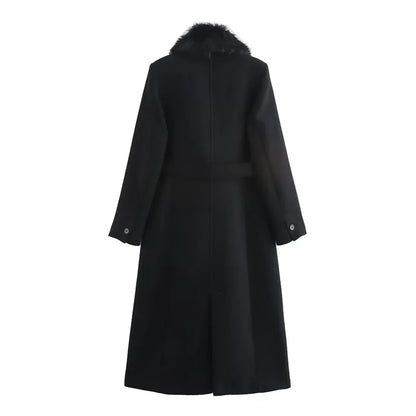 Fur Collar Flip Collar Pocket Button Coat
