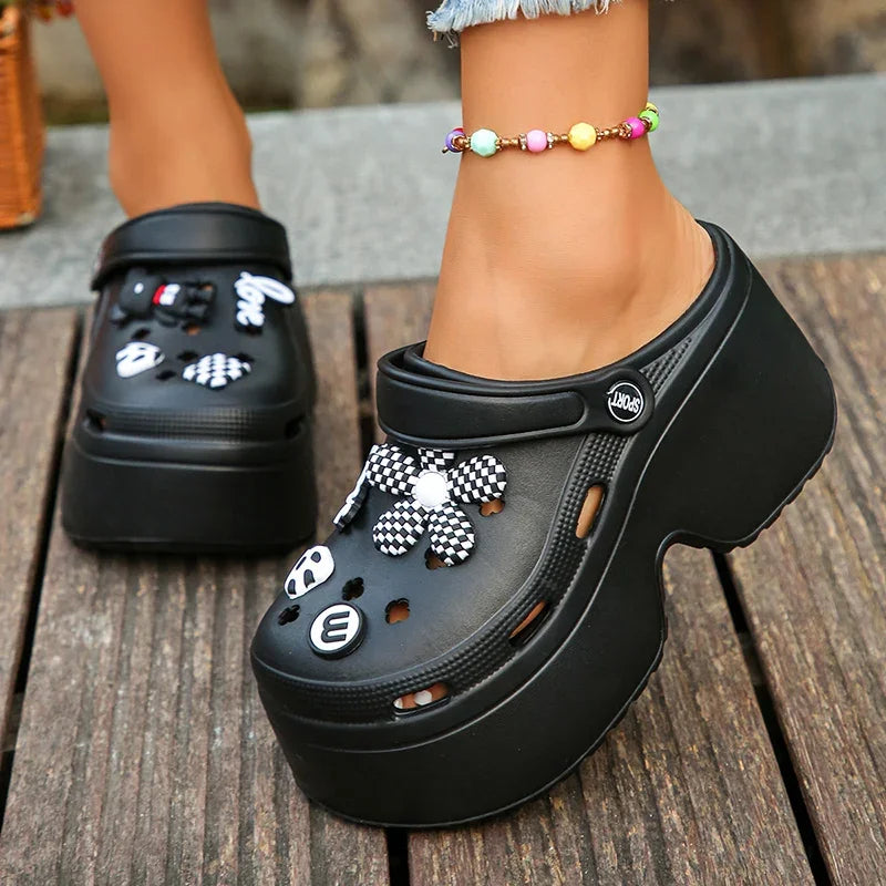 Chunky Platform Clogs Garden Slippers Hollow Out Thick Bottom Slip Beach