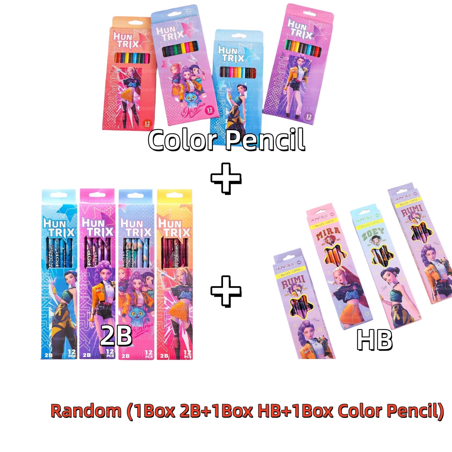 12Pcs/Box HB 2B Colored Pencils Smooth Writing Cute Anime Stationery