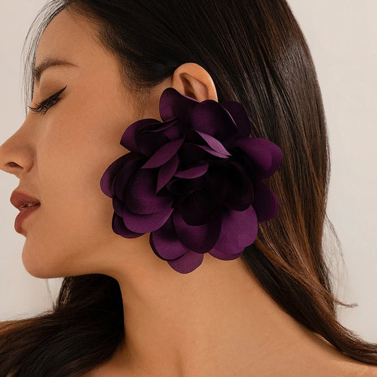 Exaggerated Big Silks Satins Flower Stud Earrings