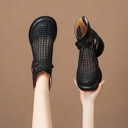 Chunky Heel Soft Leather Roman Sandals Casual Shoes