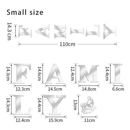 Two butterflies English Letters Family 3D Mirror Wall Stickers