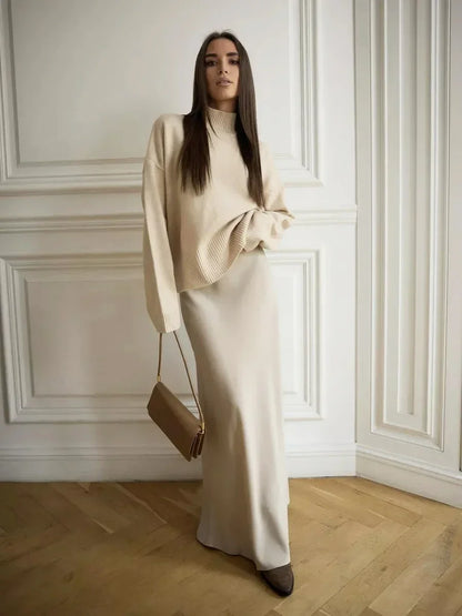 Faldas largas informales de satén, sueltas, de talle alto