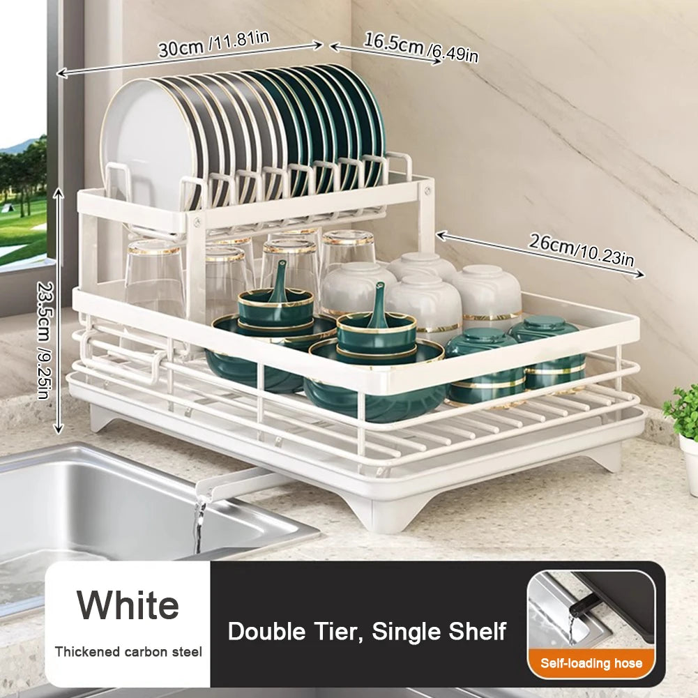 Adjustable Steel 2 Tier Plates Organizer Dish Bowl Drainer
