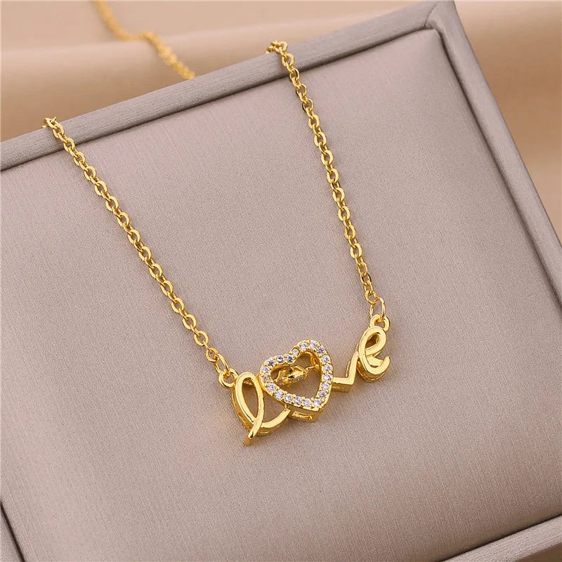 Light Zircon Crystal Stainless Steel Necklaces