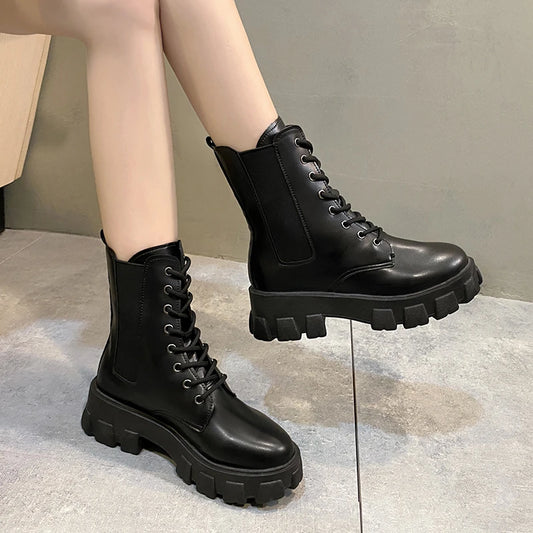 Thick Sole Thick Heel Large Size Black Platform Sole Small Short Boots
