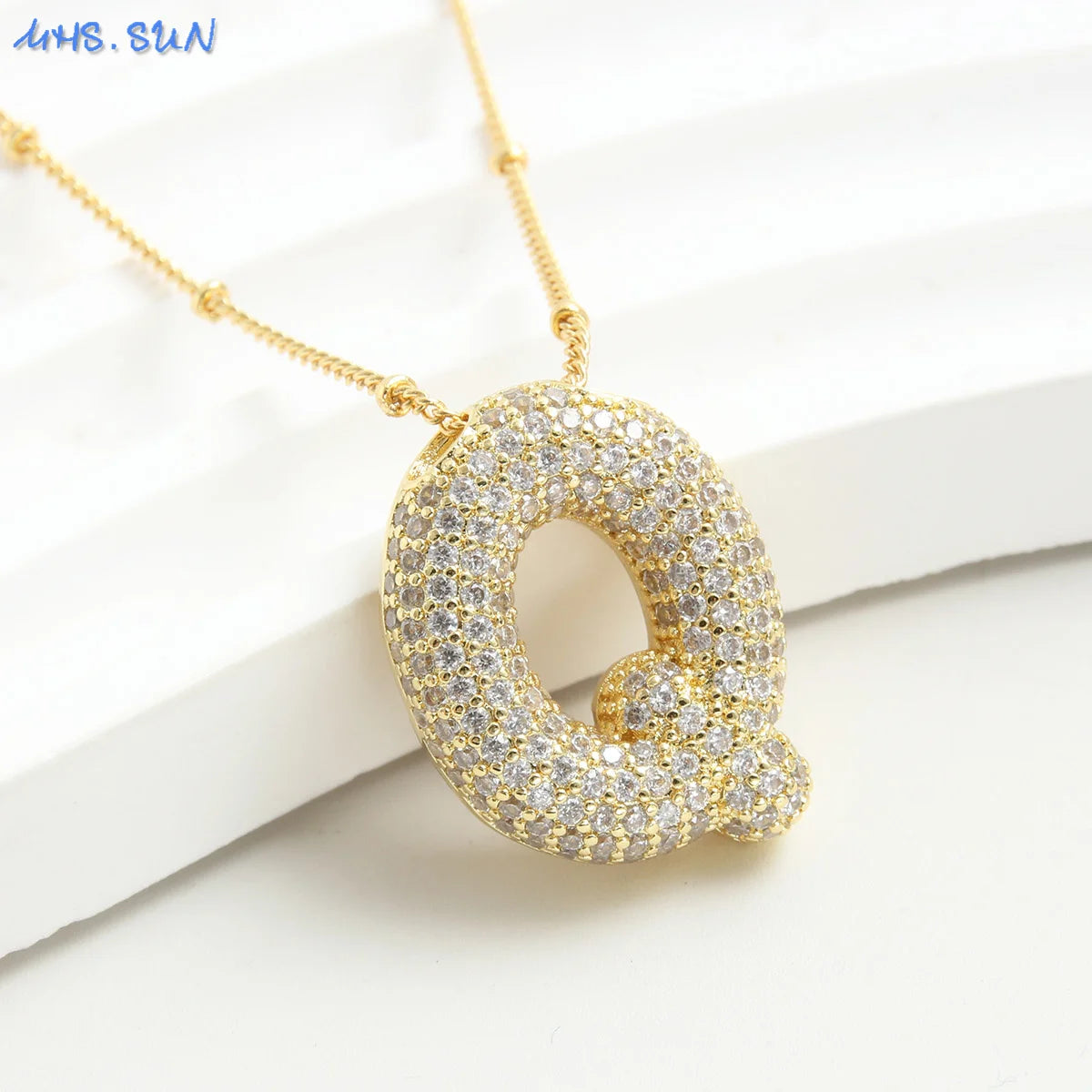 26 Letter Copper Zircon Bubble Initial Chunky Necklace