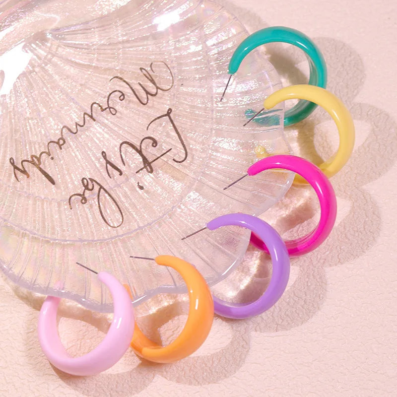 Macaroon Color C Shape Resin Acrylic Geometric Clip Earring Circle Ear Hoop Earrings