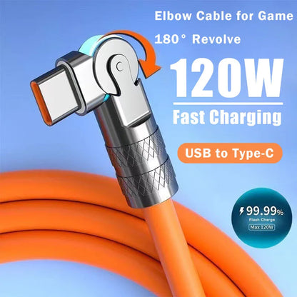 120W 7A Fast Charge USB Type C Cable 180 Degree Rotation Elbow Cable