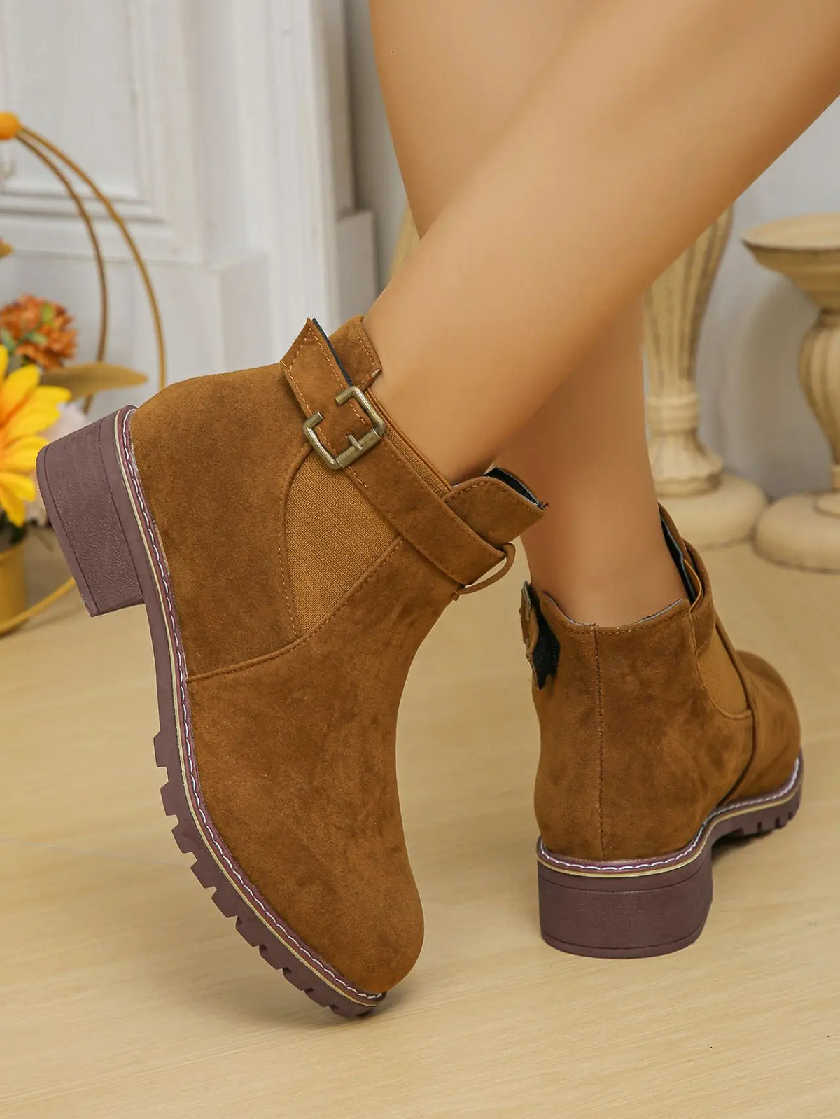 High Quality Belt Buckle Plus Size Modern Round Toe Naked Boots