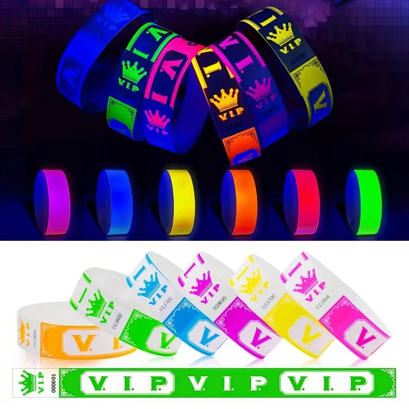100pcs VIP Neon Paper Bracelets Waterproof Wristband