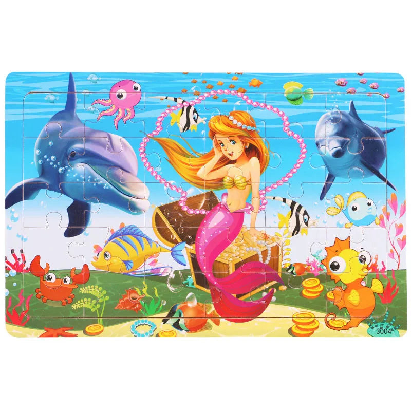 30 Pieces Wooden Jigsaw Puzzle Kids Cartoon Animal Puzzles Toys