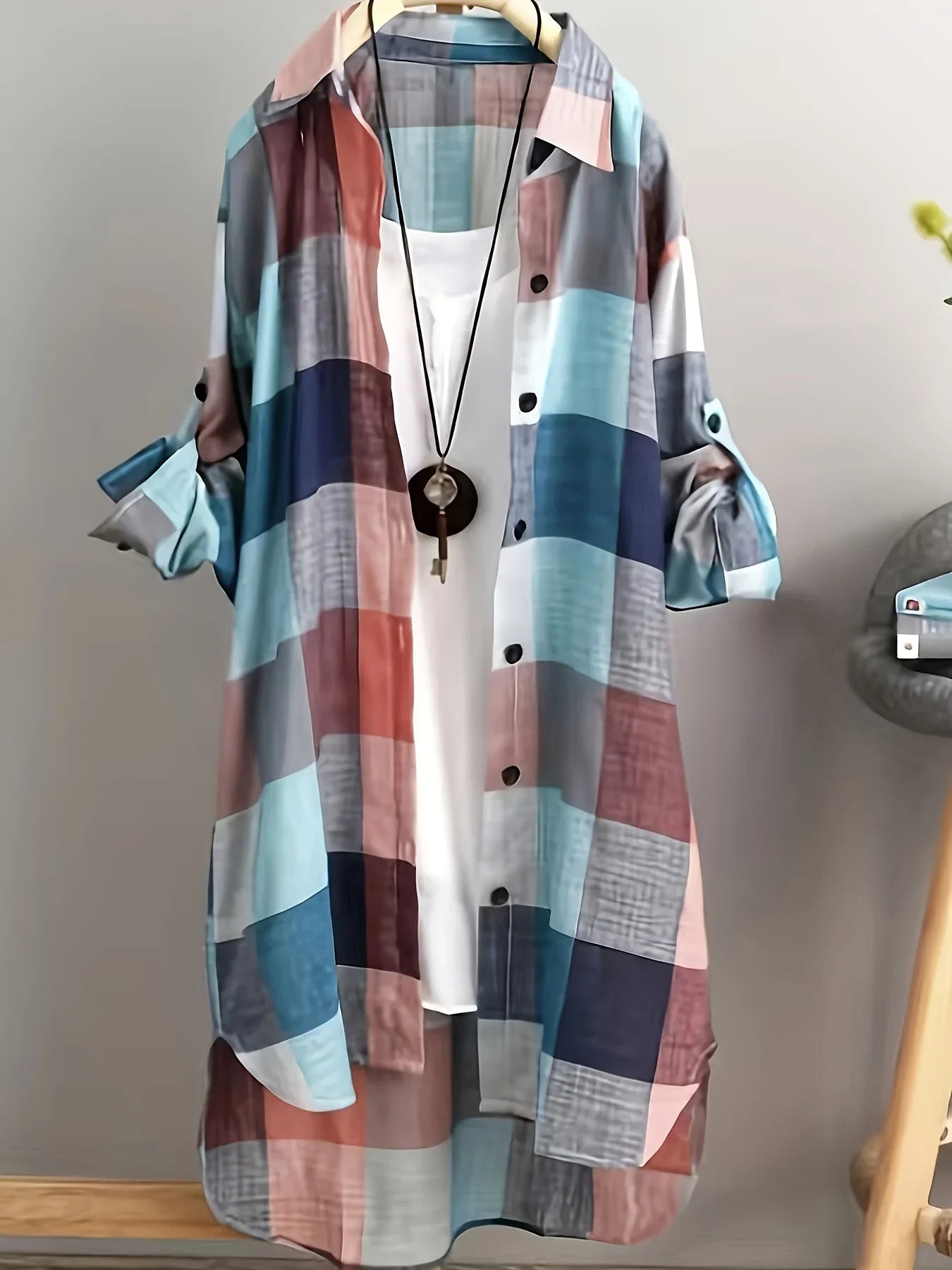 Plus Size Loose Vintage Stripe Plaid Shirt