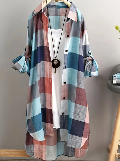 Plus Size Loose Vintage Stripe Plaid Shirt