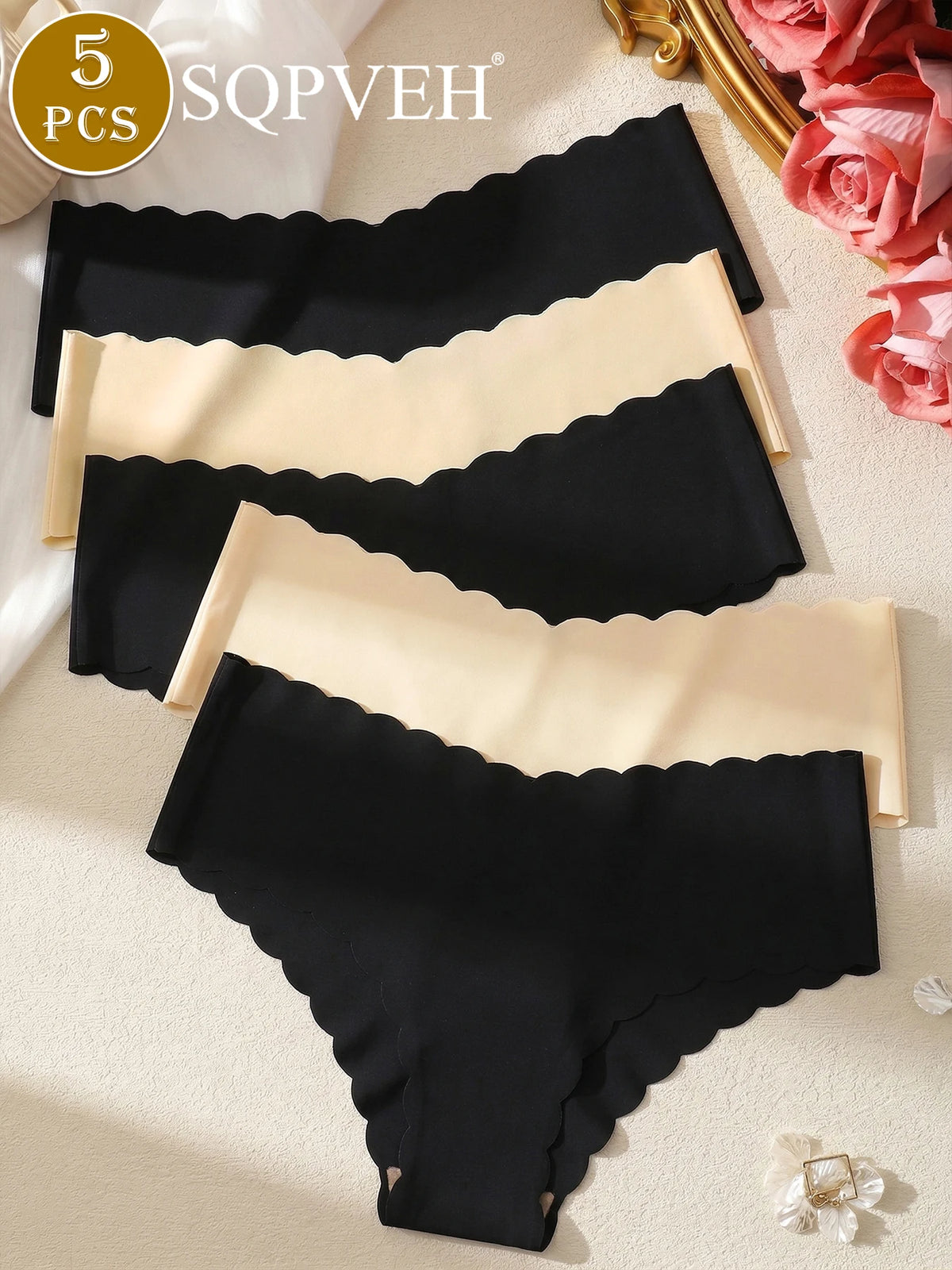 5PCS Seamless Wavy Edge Underwear Breathable Briefs G-String