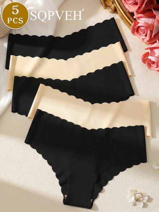 5PCS Seamless Wavy Edge Underwear Breathable Briefs G-String