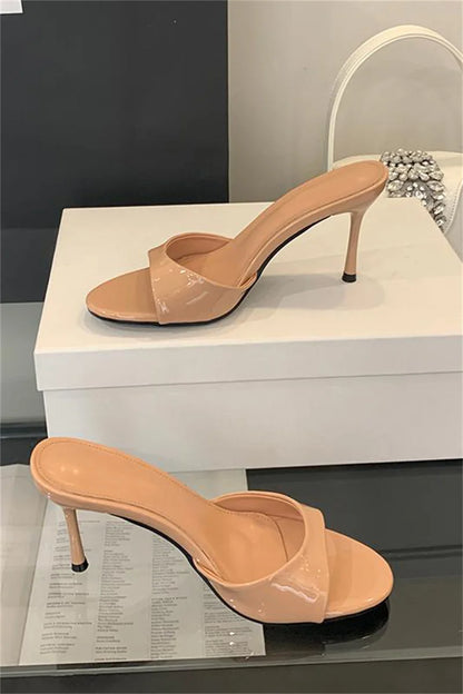 Leather Open Toe Thin High Heels Slipper