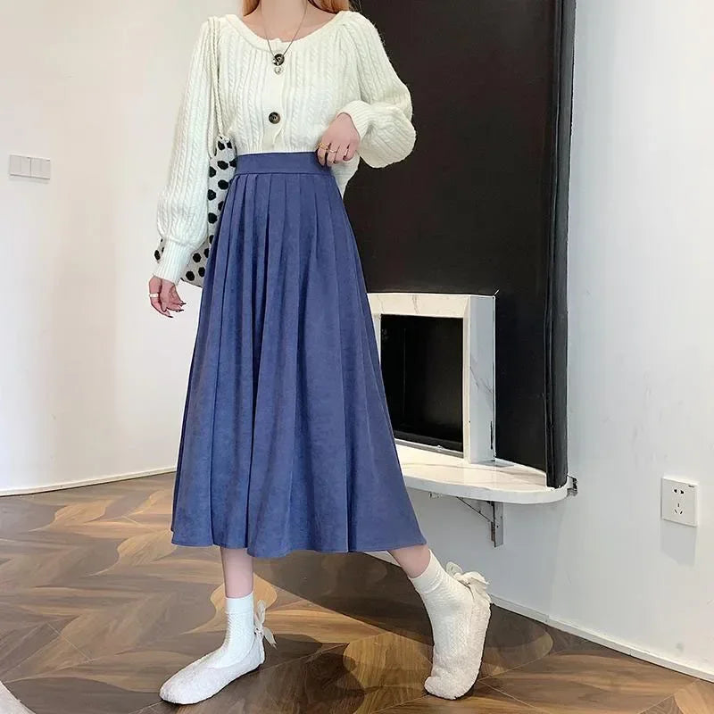 Vintage Pleated High Waist Korean College Long Goth Skirt