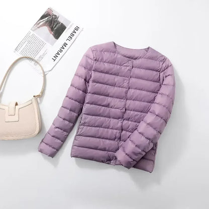 Light Down Duck Down Fall Collarless Light Quilted Puffer Coat