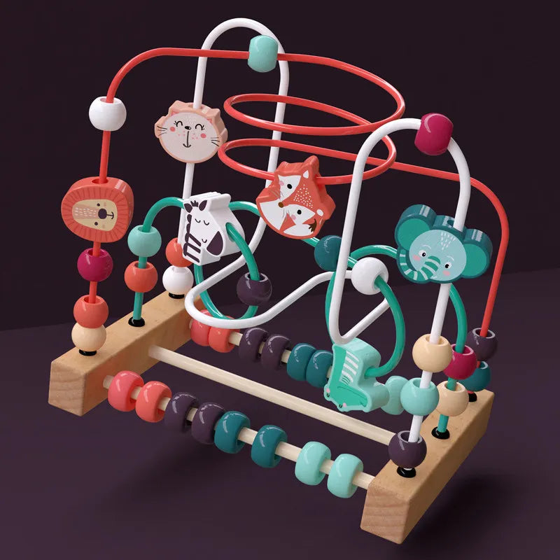 Montessori Wooden Roller Coaster Bead Maze Abacus Math Toys