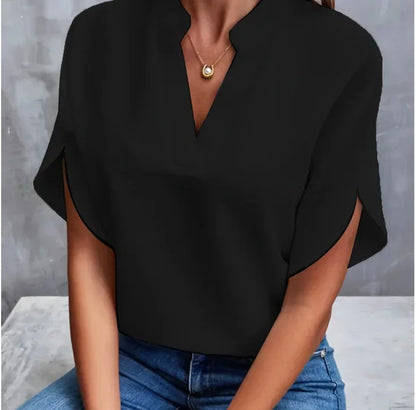 Elegant Short Sleeve Loose Casual  Blouses
