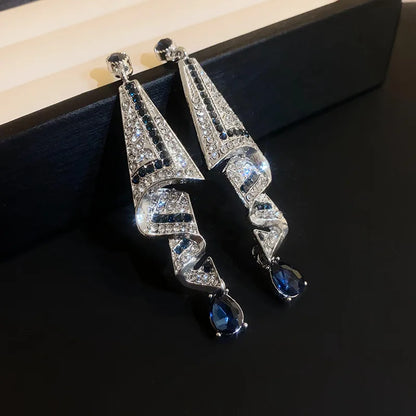 Vintage Blue Water Drop Crystal Clips Earrings