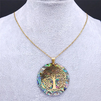 Tree of Life Stainless Steel Abalone Shell Natural Necklace