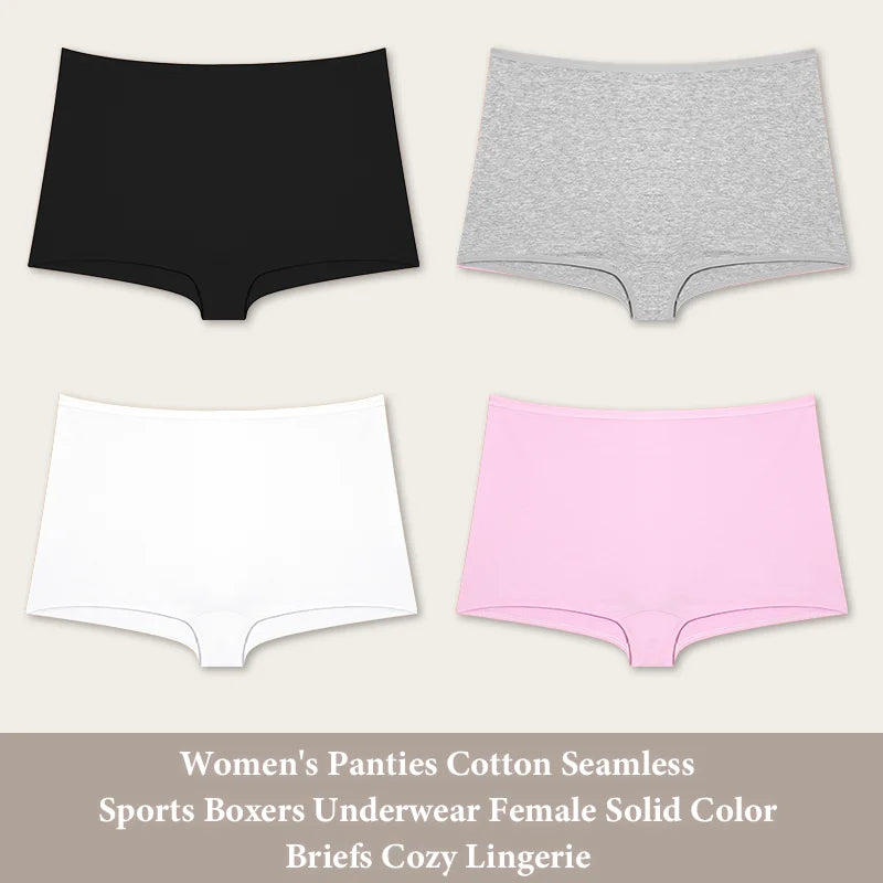 4PCS Cotton Seamless Sports Boxers Underwear  Briefs Cozy Lingerie XS-XL