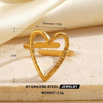 Gold Stainless Steel Heart Metal Hollow Waterproof Rings