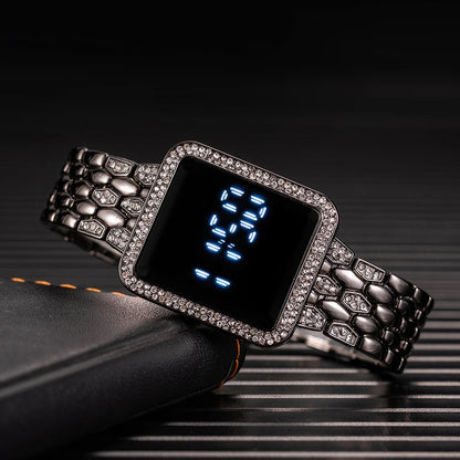 Luxury Rhinestone Digital Steel Electronic Wristwatches