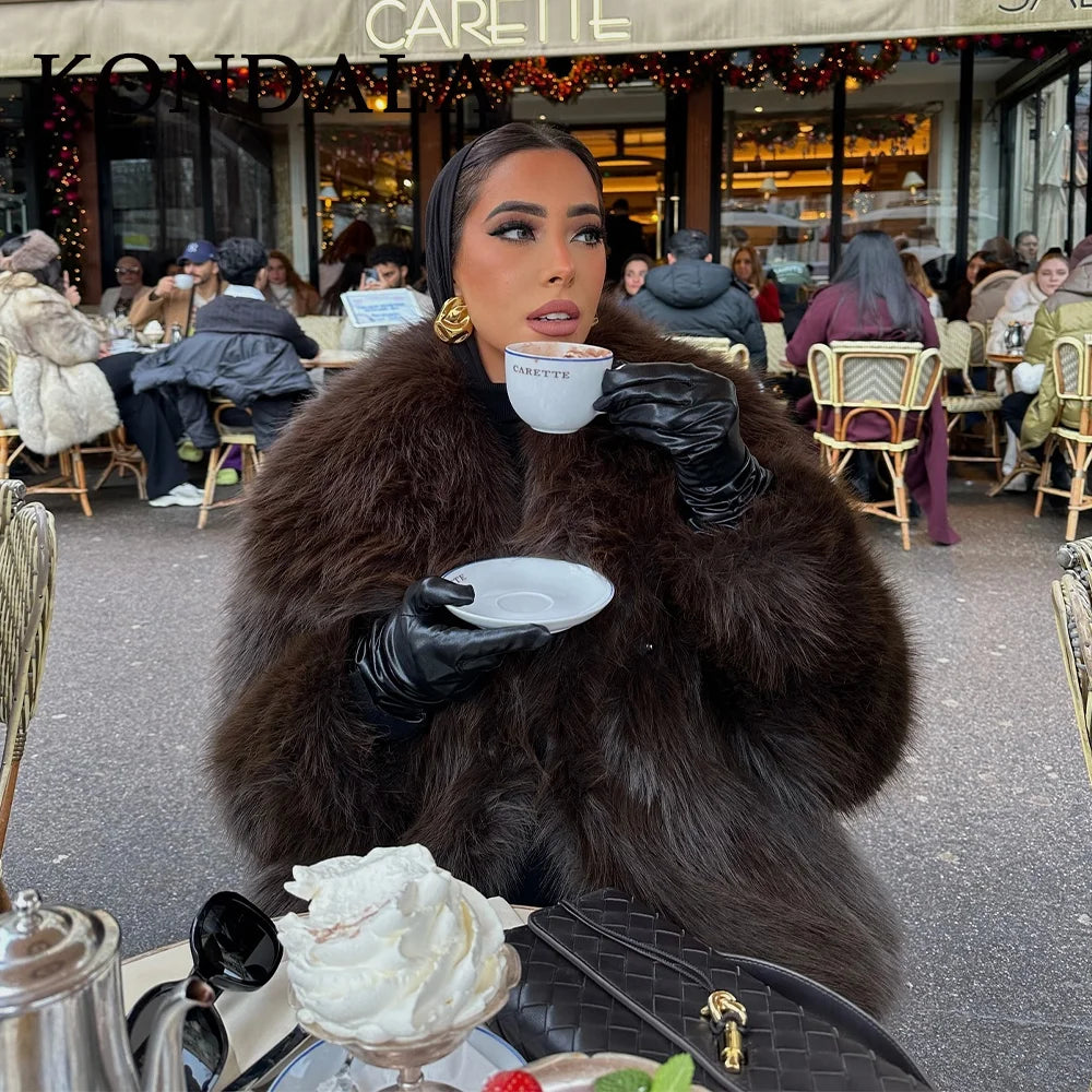 Spring Summer Casual Faux Fur Brown Warm Oversized Elegant Coats