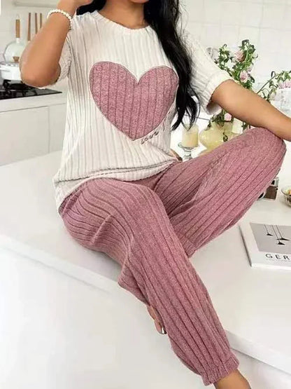 Heart pattern short sleeve shirt pyjamas