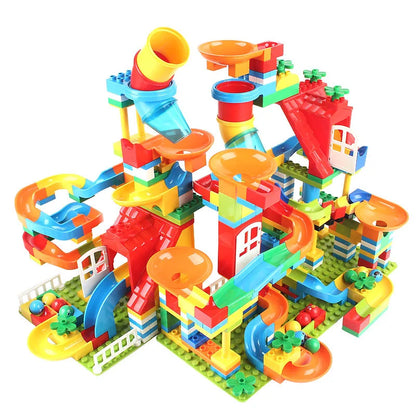 Big Building Blocks Marble Race Run Track Dinosaur Part Maze Toy