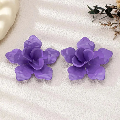 Exaggerated Metal Large Flower Stud Earrings