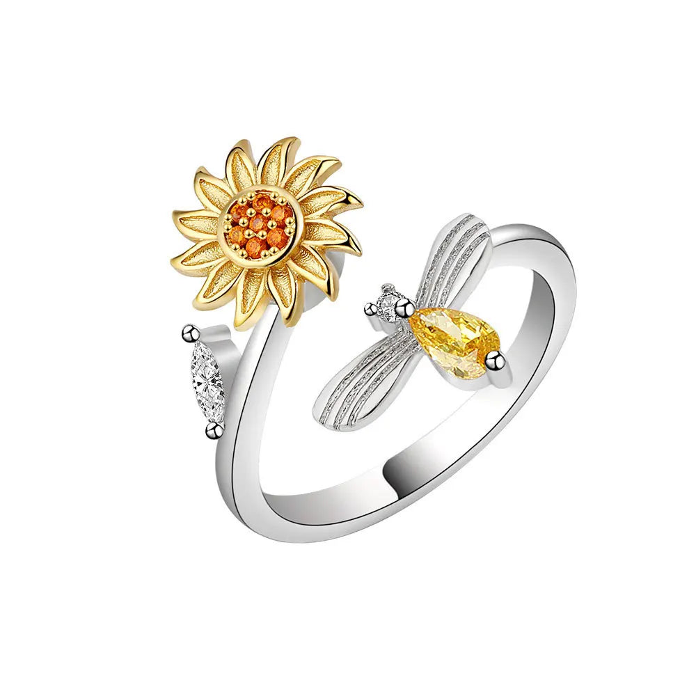 DANA 925 Silver Sunflower Diamond Zircon Ring