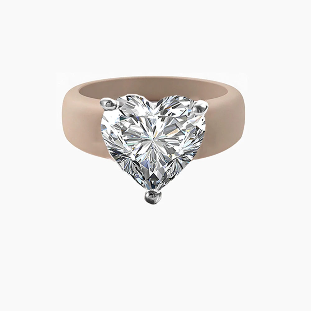 Silicone Holder Silver Three Claw Heart-Shaped Cubic Zirconia Ring