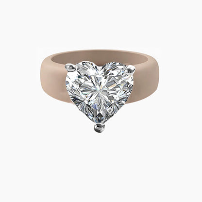Silicone Holder Silver Three Claw Heart-Shaped Cubic Zirconia Ring