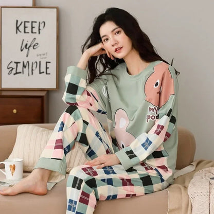 Long-Sleeved Long Pants Cartoon Pattern Pyjamas