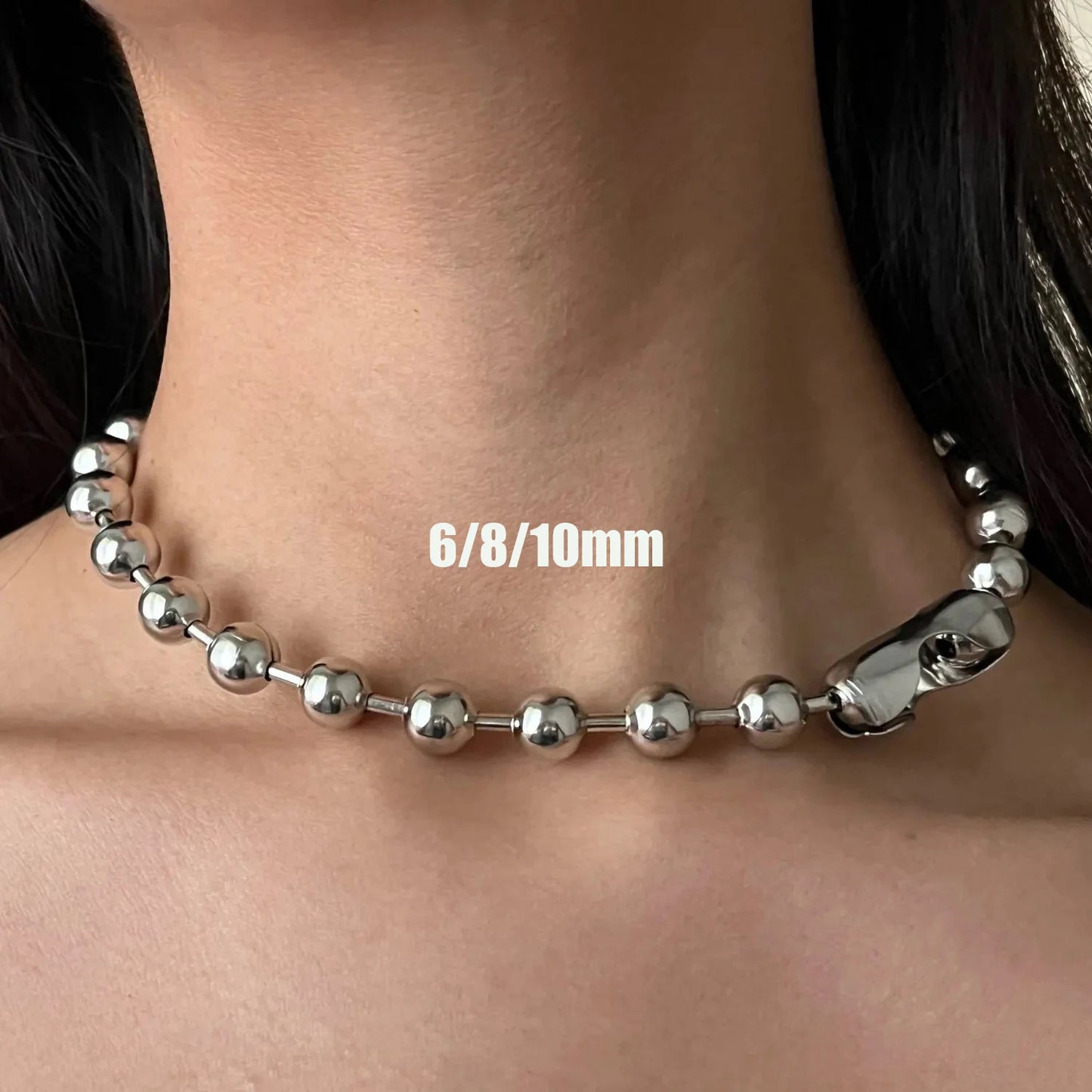 6/8/10mm Stainless Steel Ball Chain Layering Necklace