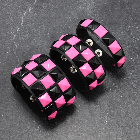 3Pcs/Set Contrasting Rivets Leather Wrist Big Wide Bracelet