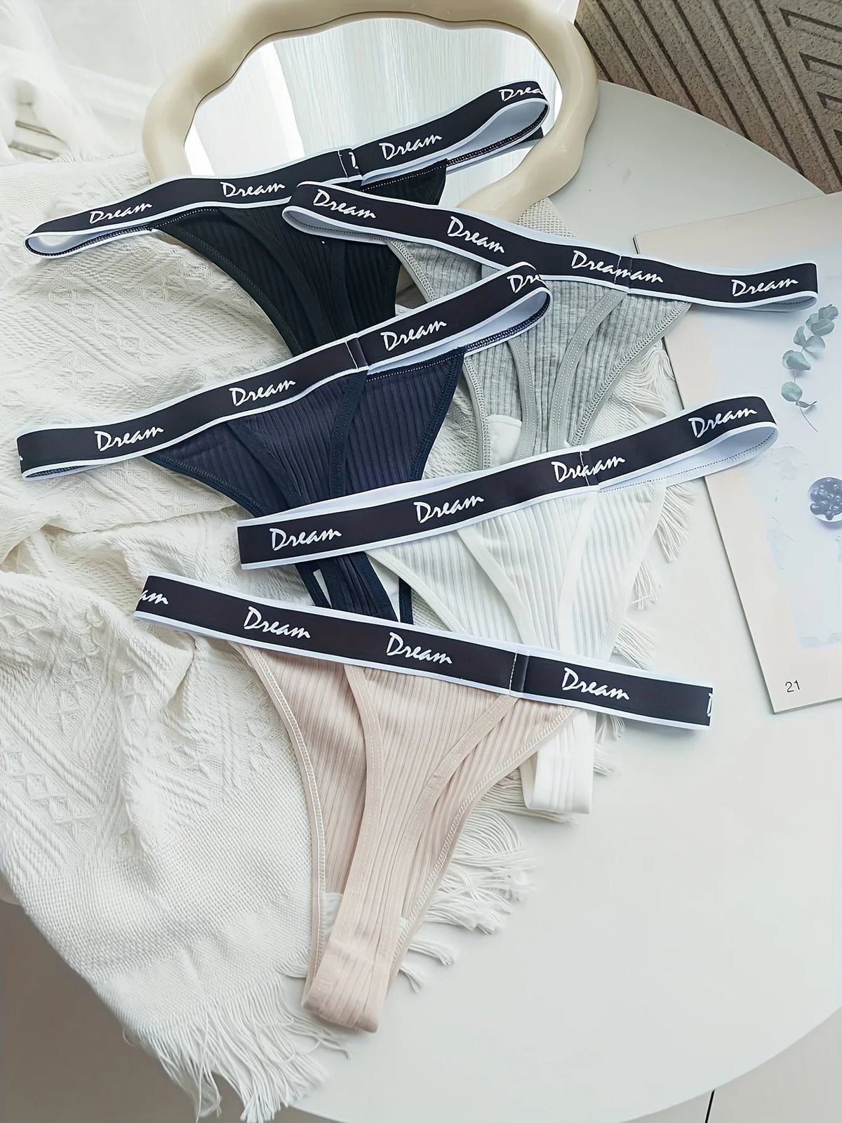 5-piece mixed color simple English belt thong pure cotton inner lining G-String